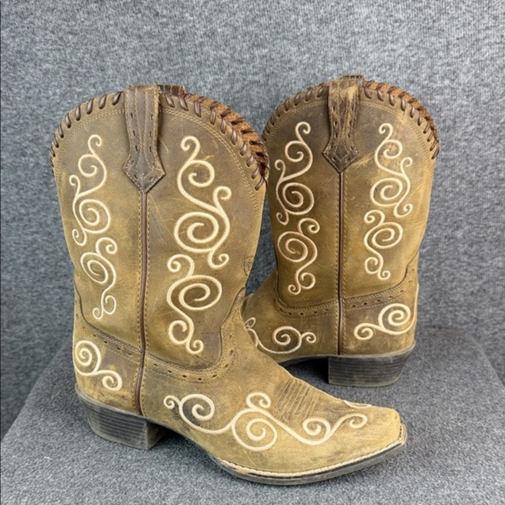 Ariat Snipped Toe Brown Western Cowboy Boots‎ with Embroidery Size 4